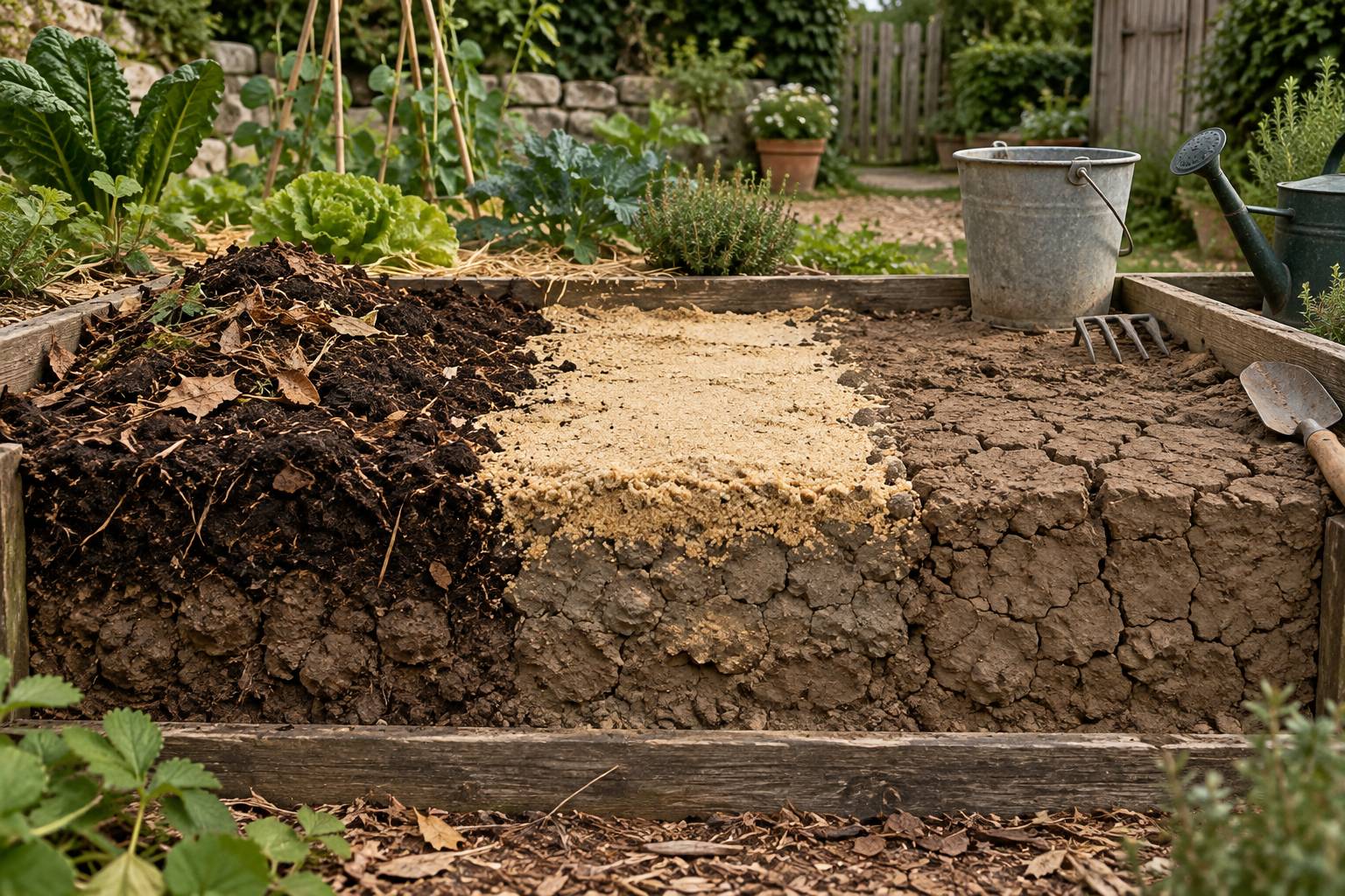 Illustration éditoriale du sujet : Amender un sol argileux : compost, sable ou rien du tout