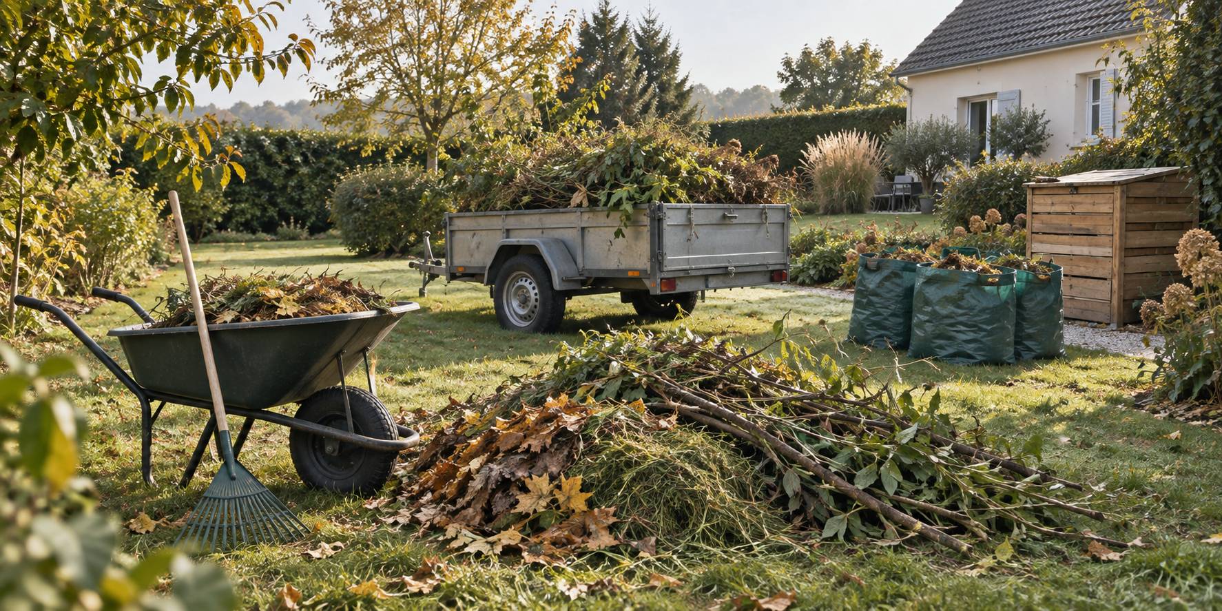 Illustration éditoriale du sujet : Déchets verts en Seine-et-Marne : déchèteries et brûlage