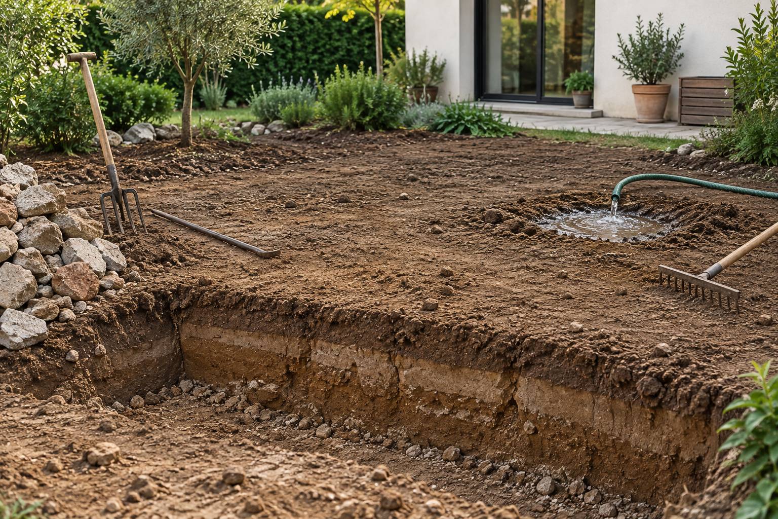 Illustration éditoriale du sujet : Décompacter un terrain après chantier : méthodes et délais
