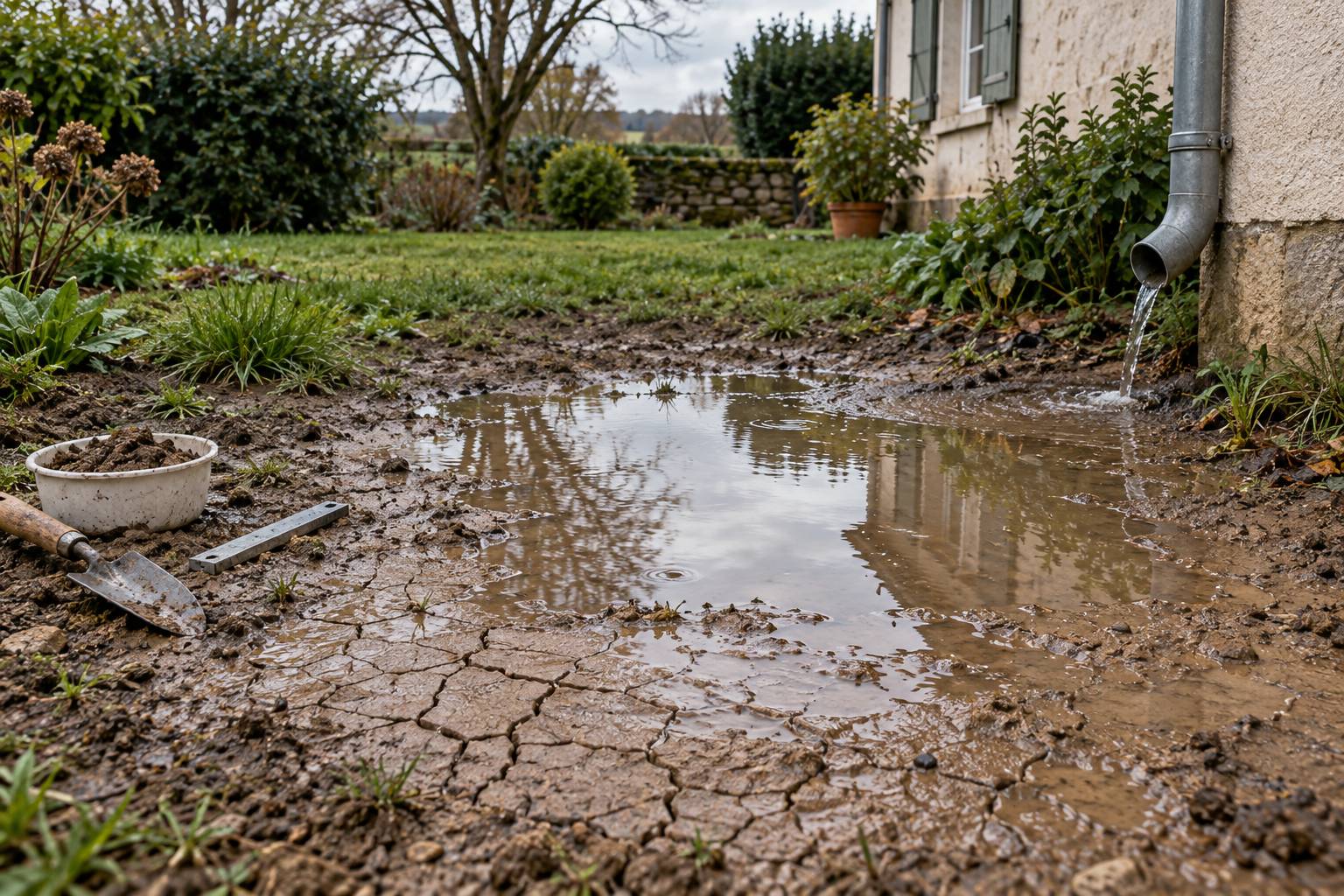 Illustration éditoriale du sujet : Terre battante en Brie : pourquoi l'eau stagne après la pluie
