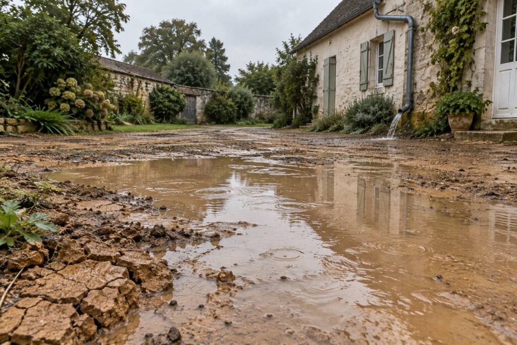 Illustration éditoriale du sujet : Terre battante en Brie : pourquoi l'eau stagne après la pluie